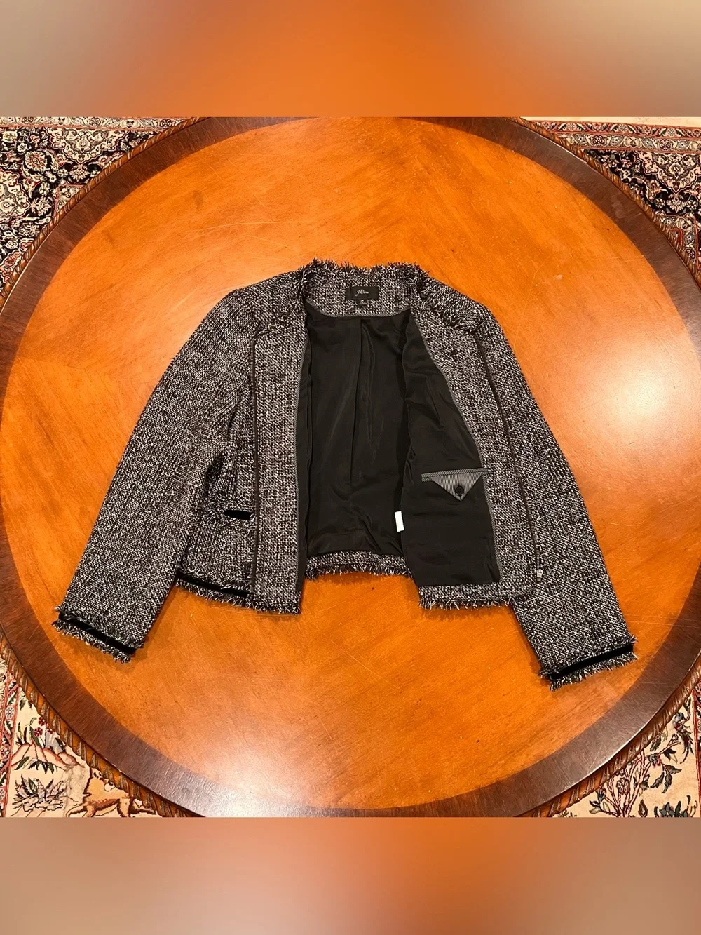 J.Crew Women’s Lady Jacket Sparkling Constellation Tweed 14 Gray Black Velvet